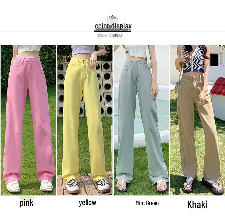 Women's Pink High-Waisted Wide-Leg Jeans: Summer Thin, Loose Fit, Plus Size, Slimming, Floor-Length Straight Pants