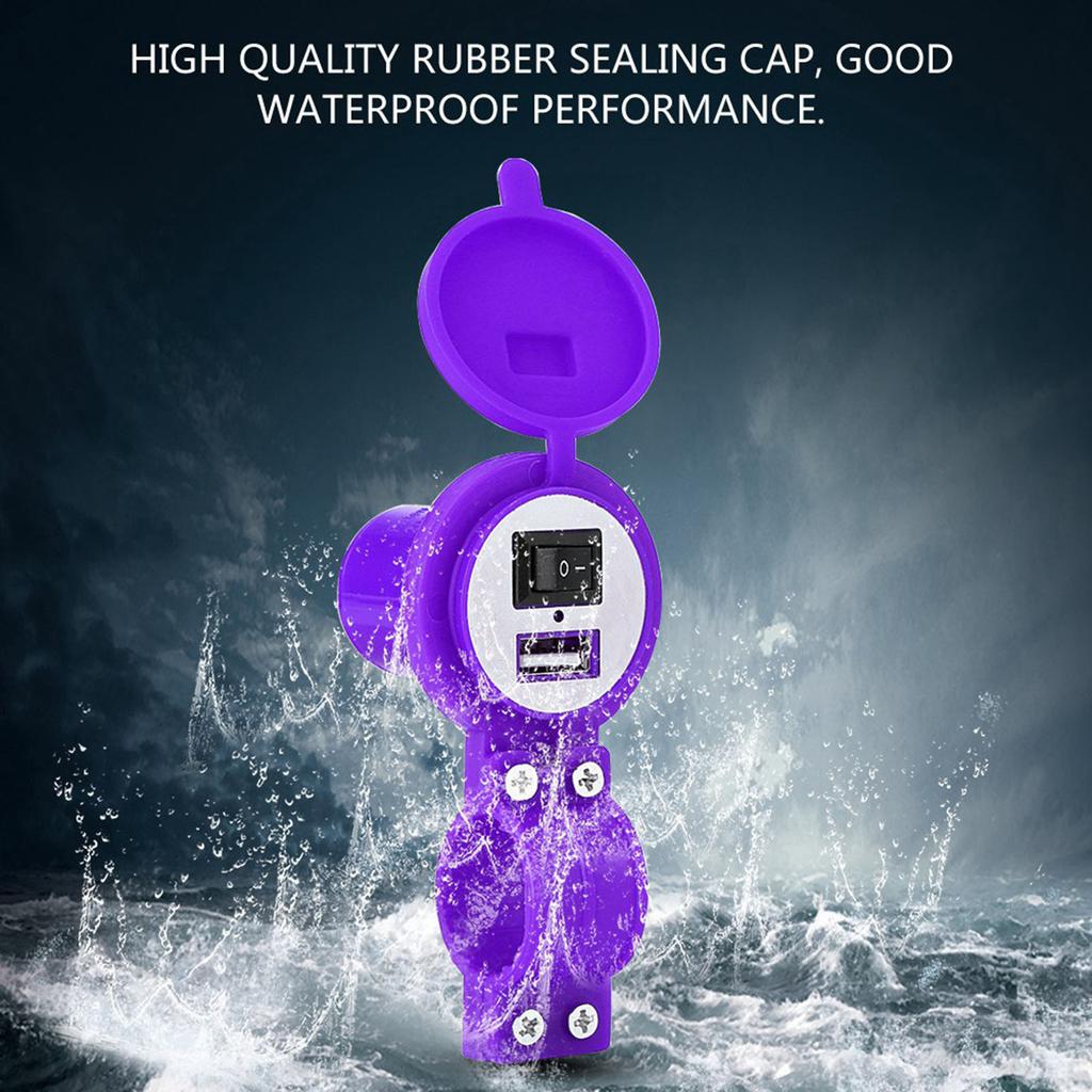 Universal Motorcycle USB Charger Socket Power Supply Port for Mobile Phone Waterproof Purple