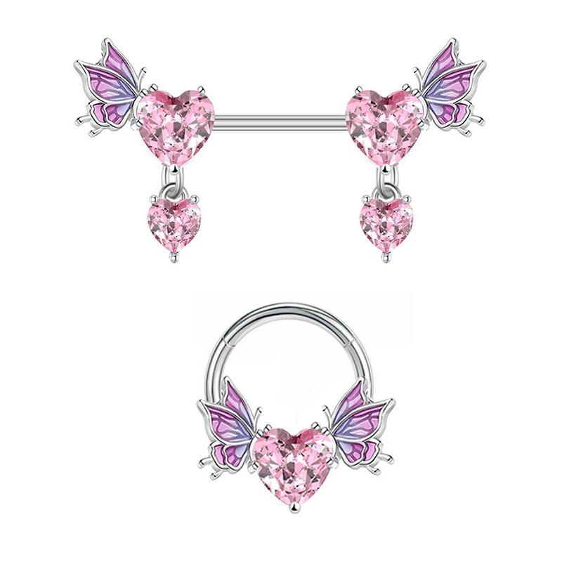 Кольцо для пупка из нержавеющей стали в форме крыльев в форме сердца — фото 3