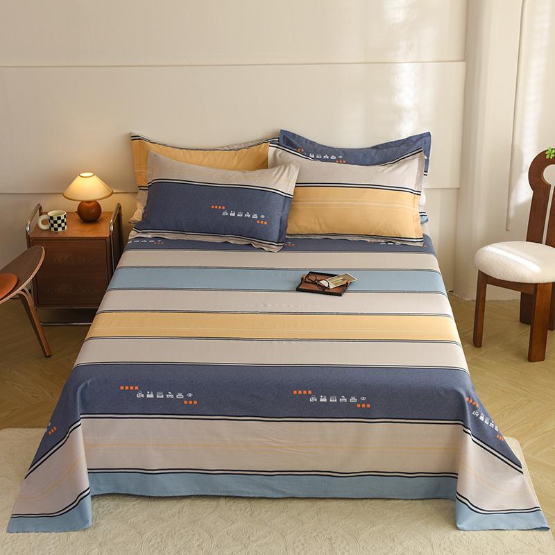 Geometric Grid Pattern Bed Sheet Set 3Pcs 100% Cotton Queen Size Bedding Set Skin-friendly Soft Bed Sheets with Pillowcases