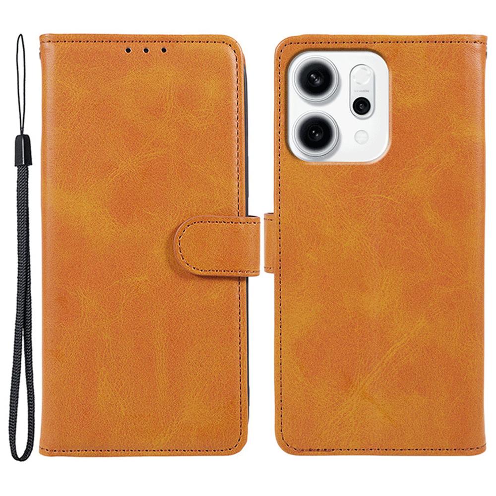For Oppo Reno14 F 5G Case Calf Texture PU Leather Wallet Phone Cover with Wrist Strap