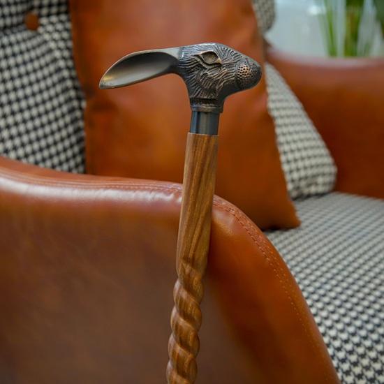 93.98 Cm Brass Rabbit Head Cane Spiral Carved Wooden Walking Stick Handmade Animal Handle Cane Decorative Gift for Unisex