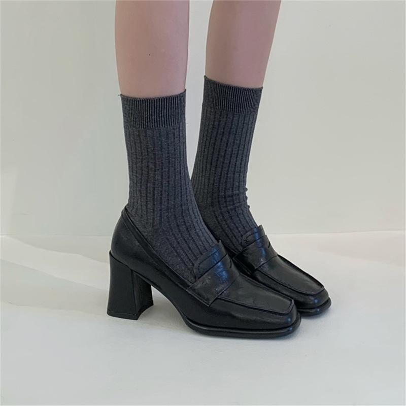 

Treasure of the town store! Soft to explode~! ins retro French square head thick high heels soft leather loafers casual single shoes 39 коричневый