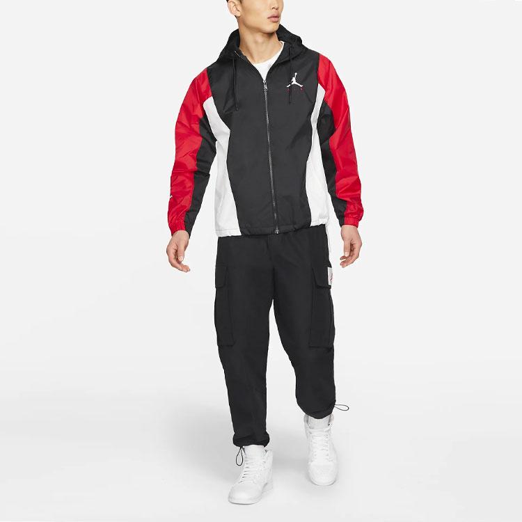 Jordan Spliced Basketball Sports Hooded Logo Jacket Men Jackets Black Red CV2241-010