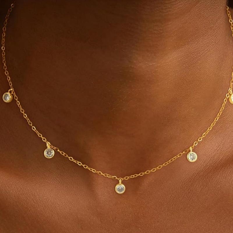 2026 New Cross-Border European American-Style Multilayer Zircon Copper Electroplated Minimalist Necklace Women Fashionable