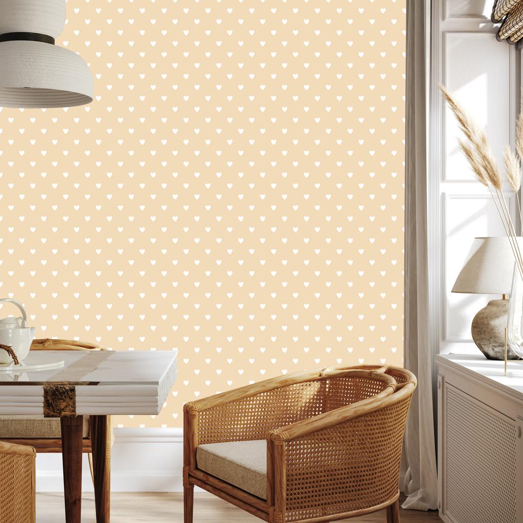 Cream and White Hearts Wallpaper 50x1000