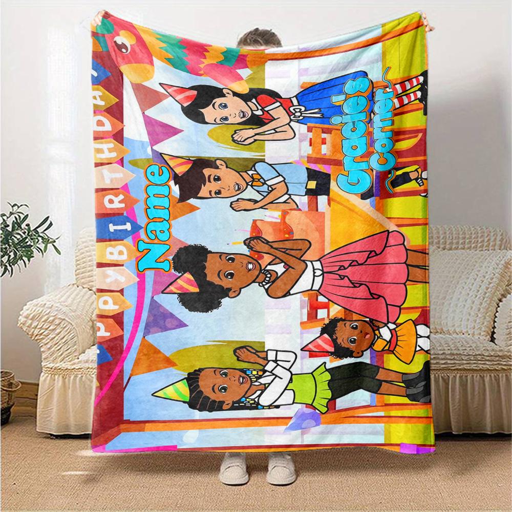 Custom Name Gracie's Corner Theme Printed Blanket - Perfect for Couch, Bed, Travel & Outdoor Use | Machine Washable, Cozy & Durable.