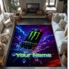 Monster Energy Kristall-Samt Teppich, Benutzerdefinierter Name Text Personalisierte Rutschfeste Fußmatte für Heimdekoration Geschenk