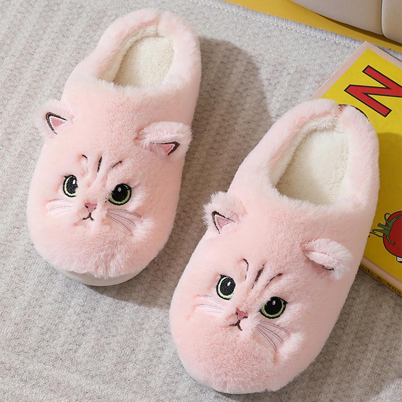 Fashion Litfun Fuzzy Slippers For Women Men Platform Indoor Cotton Slides Cute Cat Home Slides Plush Lining Warm Cozy Women's Slippers