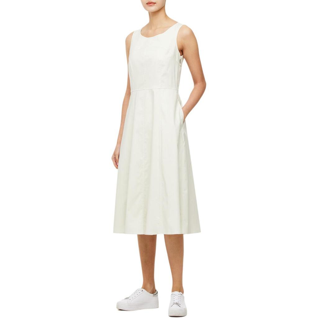 Calvin Klein Solid Color Back Button Flared Sleeveless Dress Women dresses White J223456-CGA