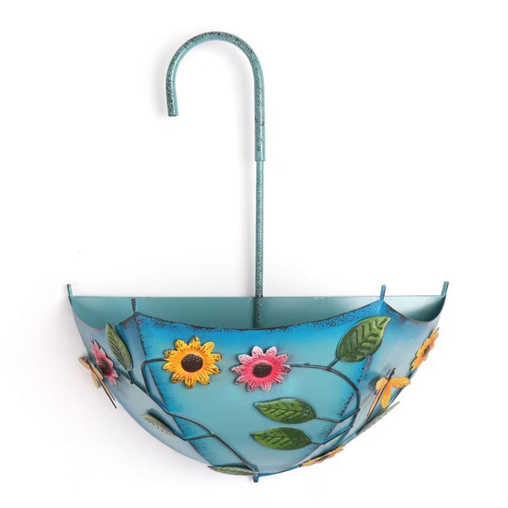Metal Farmhouse Umbrella Shaped Wall Hanging Planter No-Drill Rustic Distressed Plant Pot with Drainage Holes for Outdoor Plants