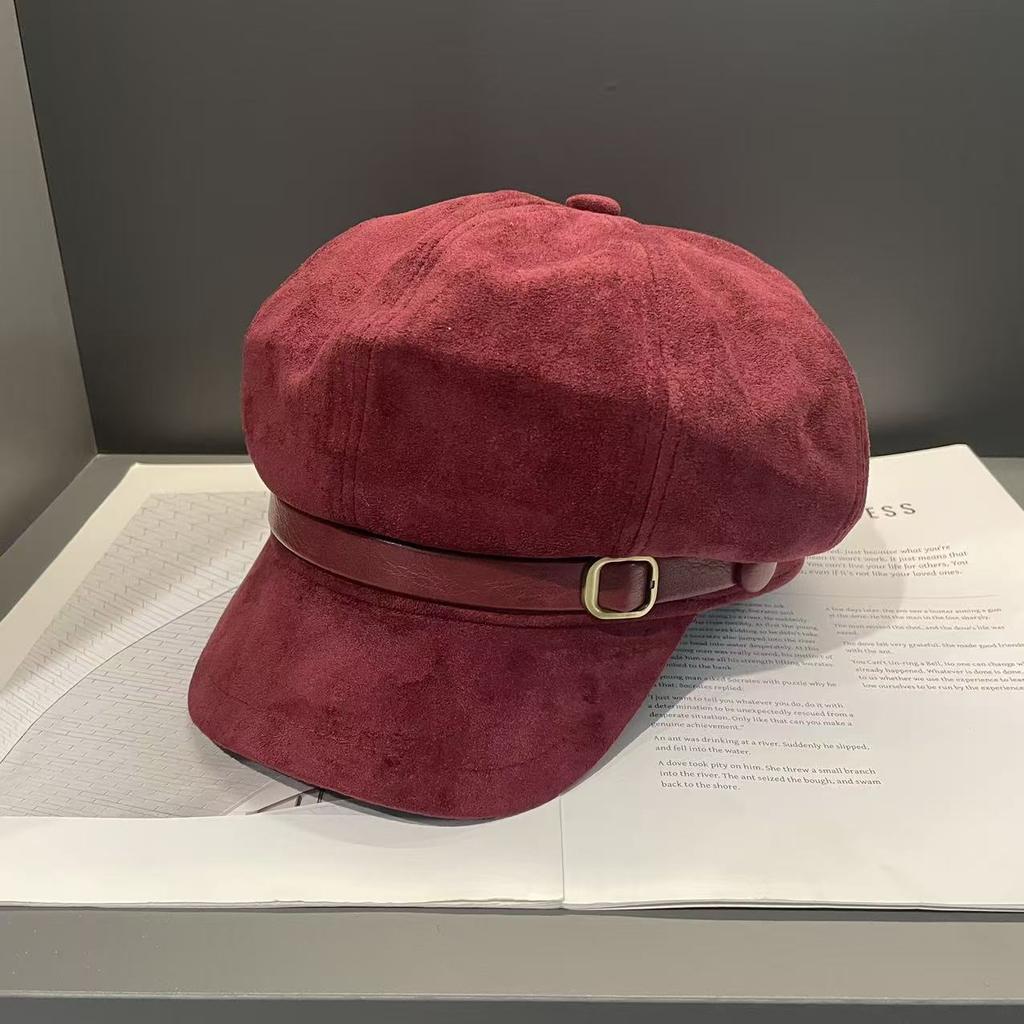 Autumn and Winter New Style Suede Retro Beret Women's Korean Style Old Fashion Temperament Fashionable Face Small Octagonal Hat
