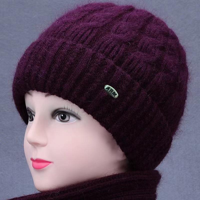 Women's Hat with Warm Ear Protection and Thick Knitted Yarn Cap