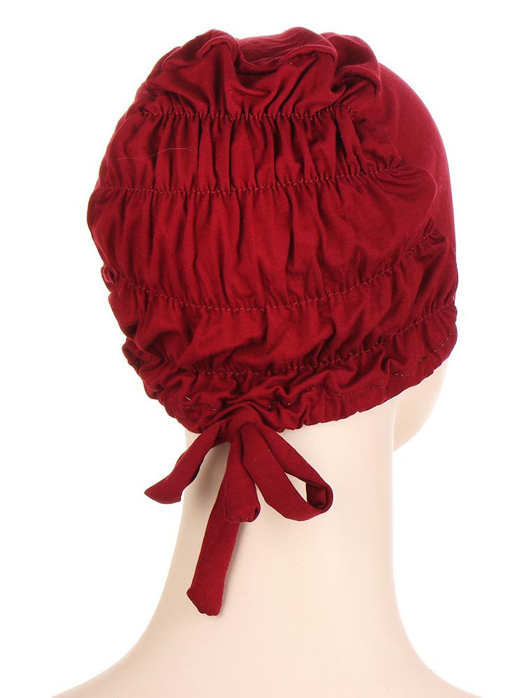 Fashion Muslim Hijab Cap Women's Ruffled Stretch Cotton Under Scarf Turban Caps Tie Strap Lining Satin Silk Islam Headscarf