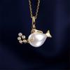 European Retro Ocean Series Whale & Goldfish Pendant Necklace, 18K Gold-Plated Copper