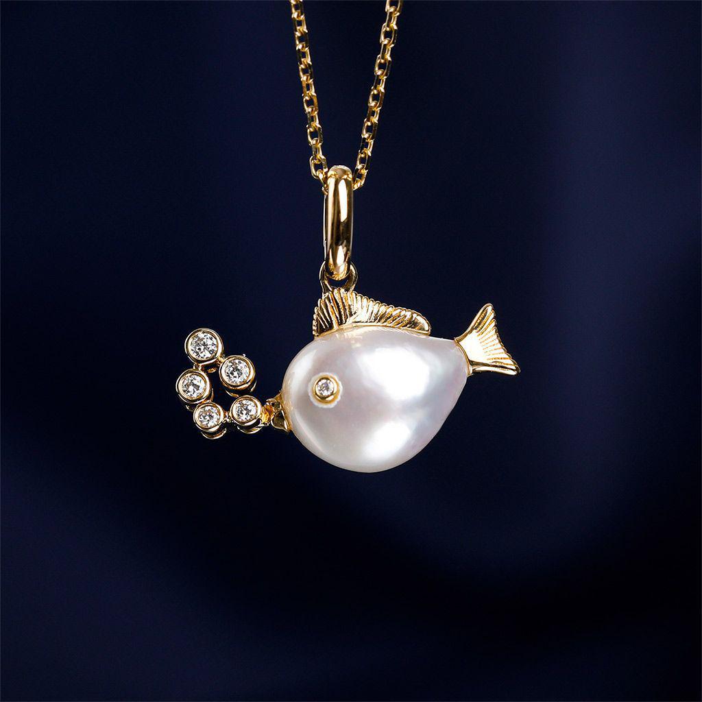 European Retro Ocean Series Whale & Goldfish Pendant Necklace, 18K Gold-Plated Copper