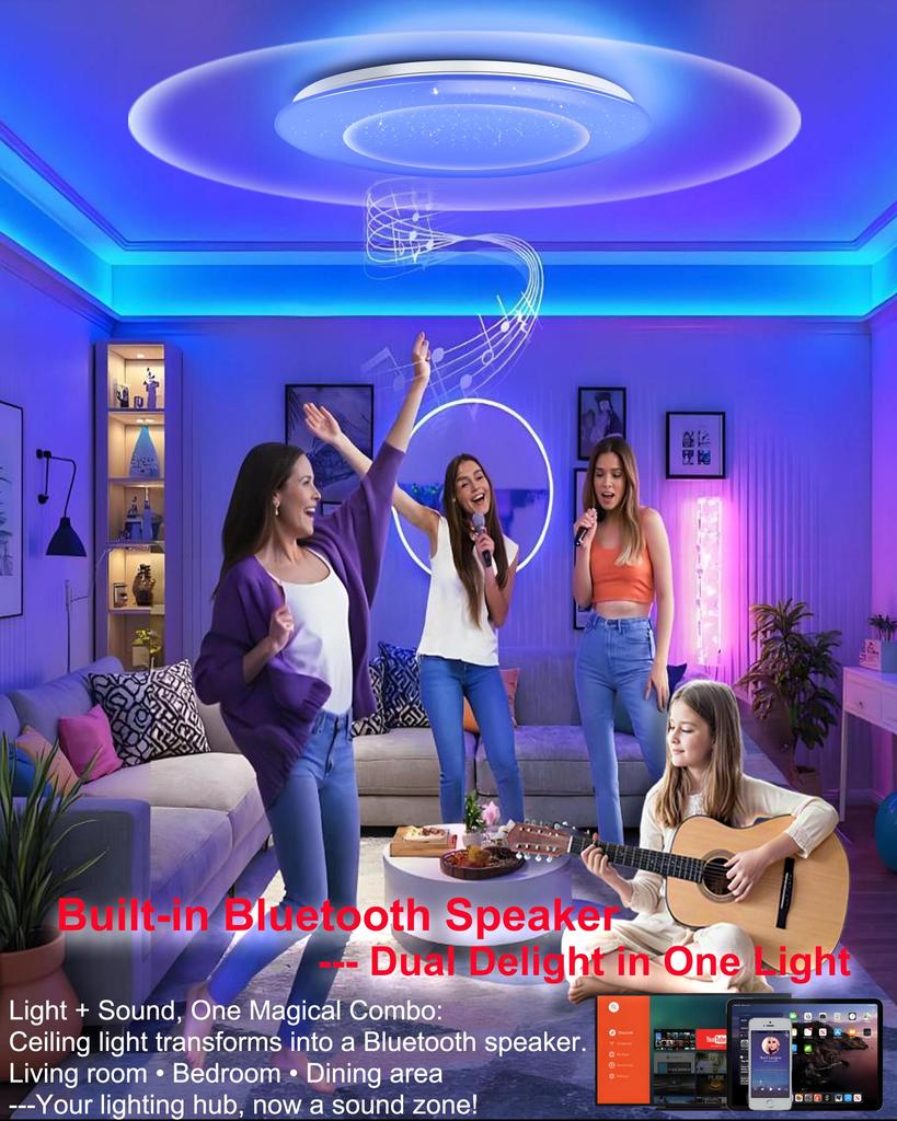 Chysongoods 50cm 55W LED Deckenleuchte Dimmbar & Farbtemperatur Einstellbar RGB Ambiente Integrierter Bluetooth-Lautsprecher Alexa Kompatibel für den Innenbereich