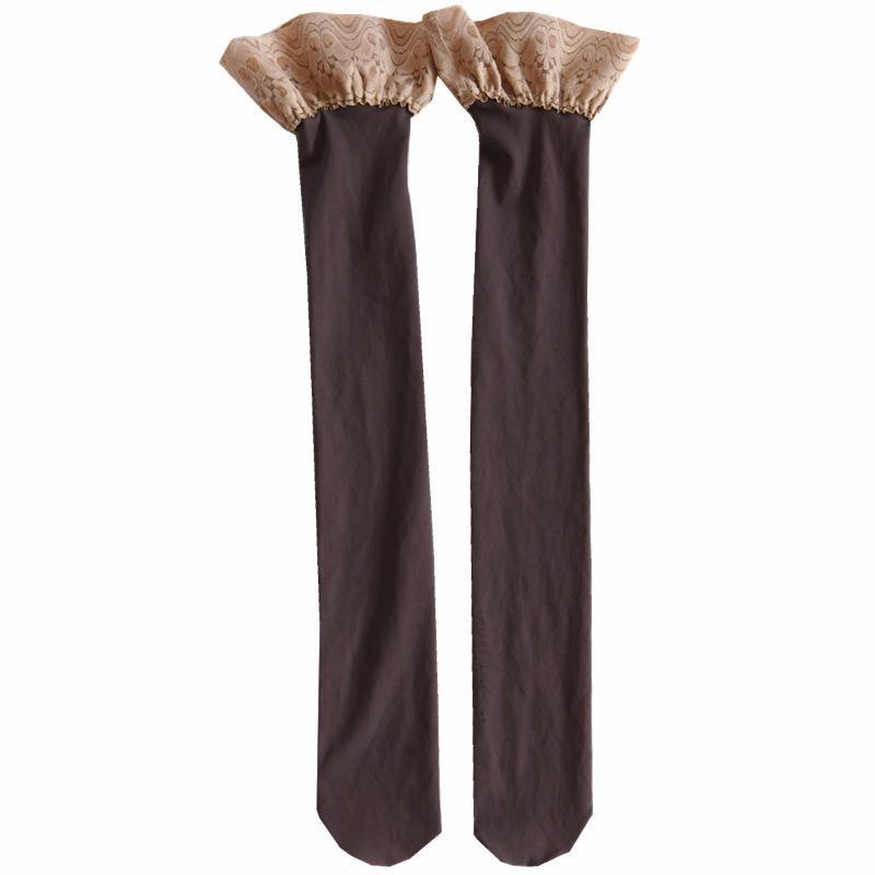 Japanese Lace Silicone Non-Slip Over-Knee Thigh Socks for Women - Autumn/Winter Velvet Lined, Faux Transparent.