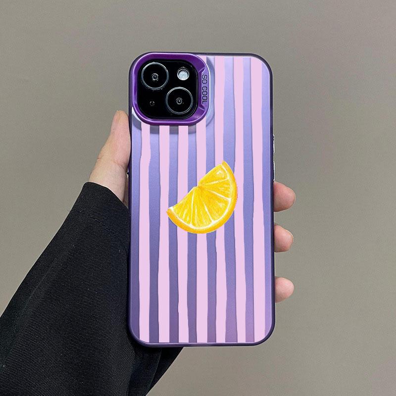 Laser Phone Case For iPhone 16 Pro Max 15 14 Plus Pro Max 11 12 13 Mini Pro Max Cover Red Striped Lemon Pattern Shockproof Shell