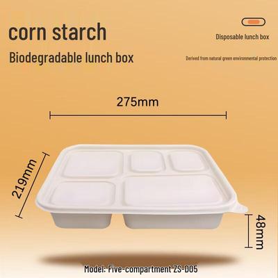 Wang Daxia 1250ml Biodegradable 5-Compartment Corn Starch Food Containers, 150-Pack