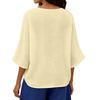 Women's Color Loose Casual Cotton Linen V-neck Fashionable Mid Sleeved Shirt Top