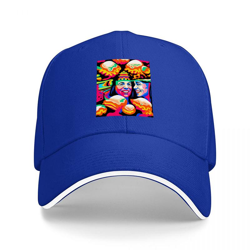 Colorful Food Art Baseball Cap with Vibrant Faces and Sandwiches Design for Urban Streetwear Fashion StateUnisext Accessory