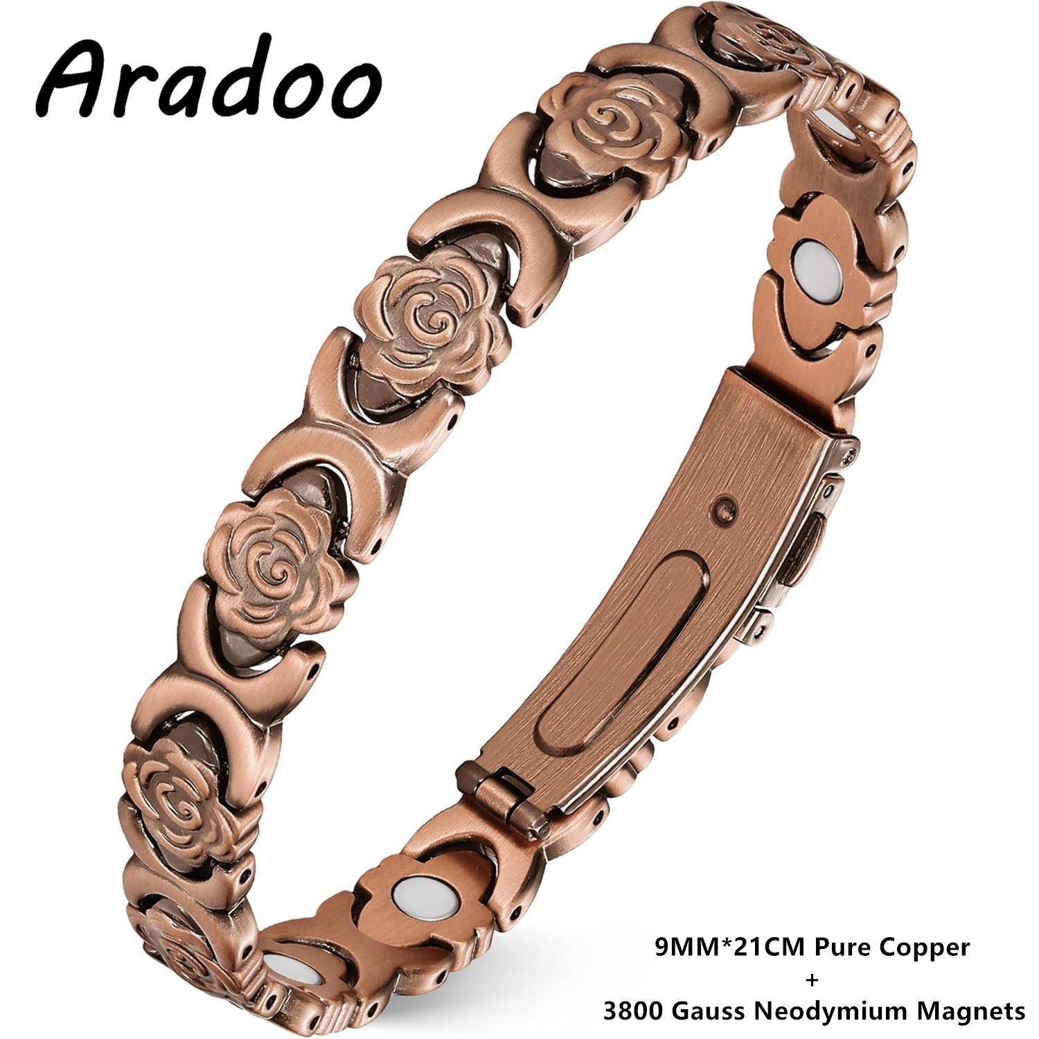 

Rose Design Pure Copper Bracelets for Women with 3800 Gauss Neodymium Magnetic Bracelet Jewelry Gifts