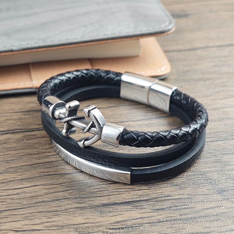 Arrow Bow Arrow Design Leather Rope Woven Bracelet Woven Magnetic Buckle Men's Stainless Steel Bracelet Jewelry Gift Wholesale
