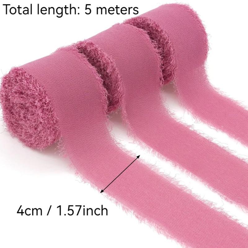 3 Roll/set 5m Frayed Edged Satin Handmade Chiffon Silk Ribbon for Wedding Invitation Bouquets Birthday Party DIY Decoration Gift