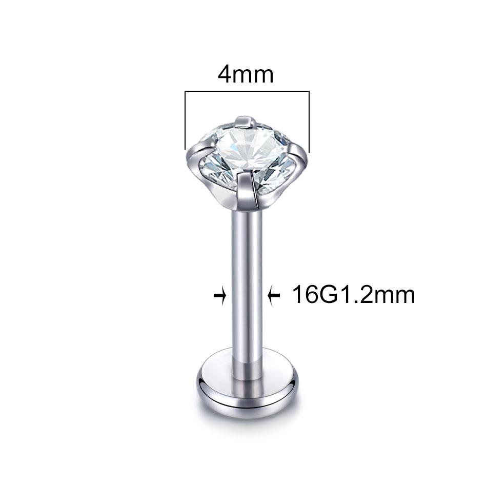 1pcs ASTM F136 Titanium Labret Piercing 2/3/4/5mm Zircon Ear Cartilage Tragus Lobe Helix Stud Earrings Piercings Body Jewelry
