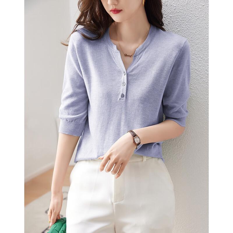 Demana Women's Silk-Wool Blend Half-Open Collar Knit Top