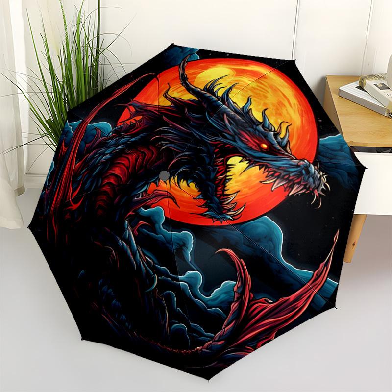 

1pc Dragon Artwork Automatic Umbrella - Stylish, Durable, with 8-Rib Manual Open Design, Elegant Black Handleyy250920162