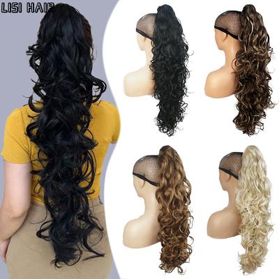 Synthetic Long Pony Tail Wavy Claw Clip In Ponytail Hair Extensions Black  Pony Tail Hair Piece For Women Daily Party