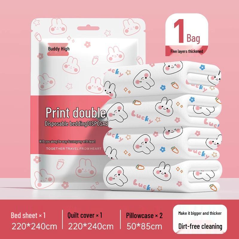 Disposable Hotel Bedding Set: Double Thick Anti-Dirty Sheets, Duvet & Pillow Covers, Quilt Cover - Four-Piece Travel Set