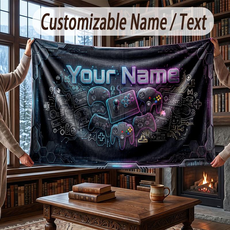 City Cyberpunk Theme Throw Blanket Custom Name Text Personalized Blanket Soft Cozy Blanket for Home Sofa Bed