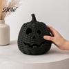 Halloween Pumpkin Figurine Faux Rattan Figurine, Black Resin Statue with Witch Unique Matte Hat, Rustic Wicker Tabletop Ornament for Party Home