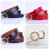 Fashionable Vintage Women's Leather Belt Made Of Genuine Cowhide With Round Buckle For Stylish Outfits And Everyday Wear