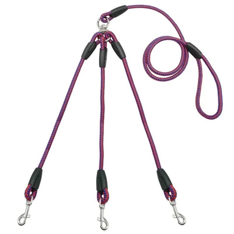 Guinzaglio da passeggio per cani da compagnia a tripla coppia regolabile in nylon a 3 vie senza groviglio con impugnatura morbida imbottita Guinzaglio a 3 teste staccabile
