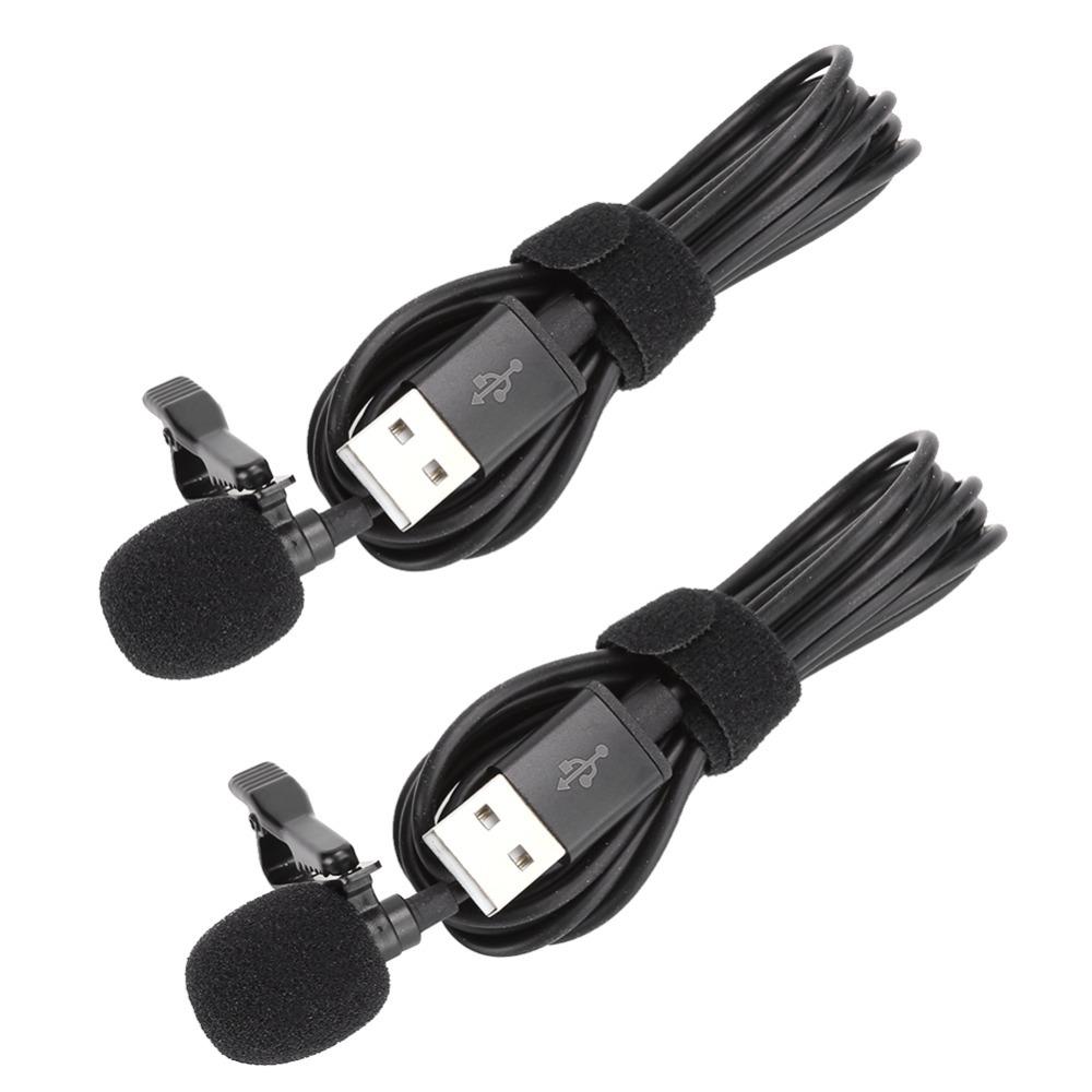 2PCS Professional Wired Wired Lapel Microphone USB Audio Output Clip-On Microphone for Interview
