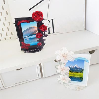 Acrylic Kpop Photocard Holder Rose Lily Flower Theme Heavy Duty Standing Mini Idol Photo Stand Picture Display Frame Table Decoration