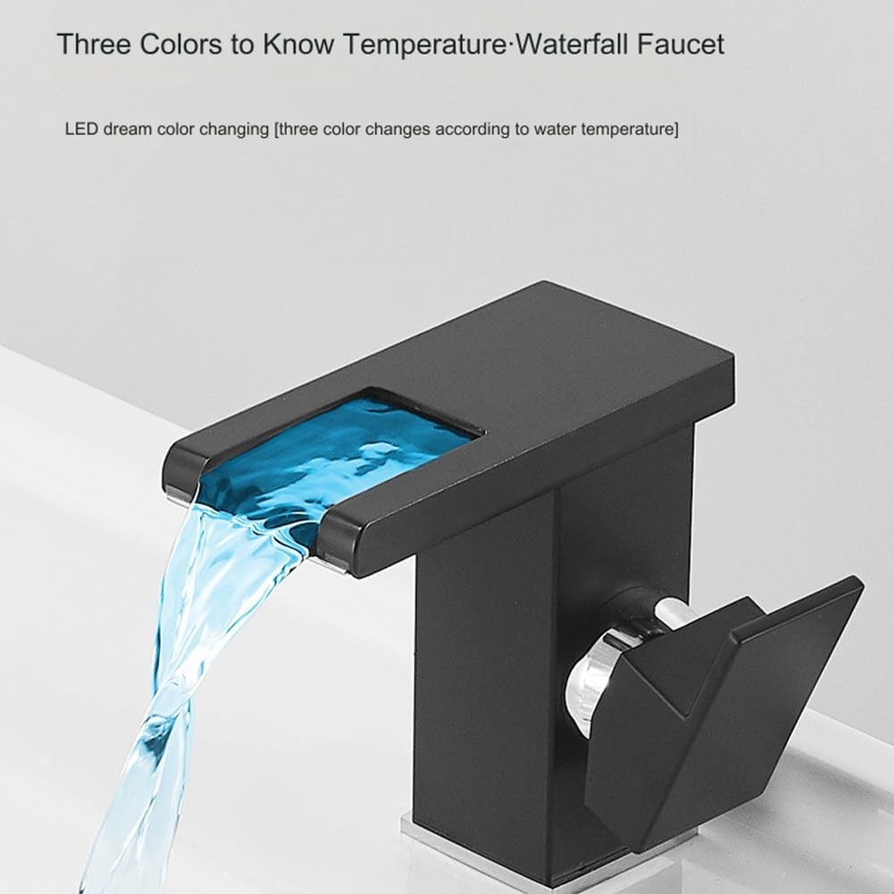 LED Bathroom Faucet Waterfall Single Handle 1 Hole Deck Mount Cold Hot Mixer Tap