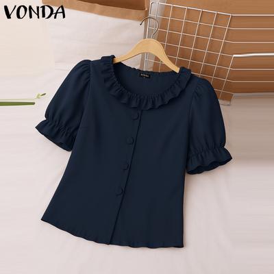 Summer Women Puff Short Sleeve Solid Color Casual Short Blouse Tops