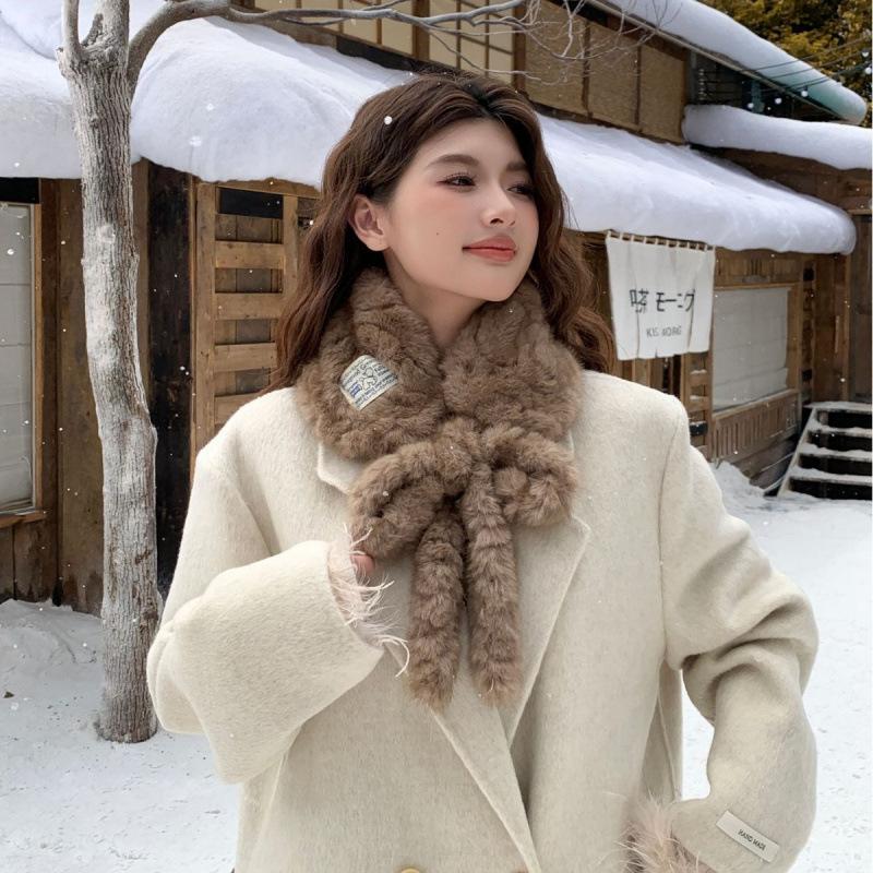 Women Soft Plush Scarf Winter Thicken Warm Faux Rabbit Fur Snood Scarves Outdoor Cold-Proof Neck Collar Neckerchief
