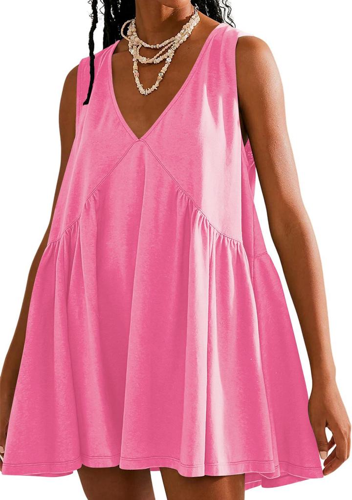 2024 Women's Casual Pleated Vest Dress with Pockets