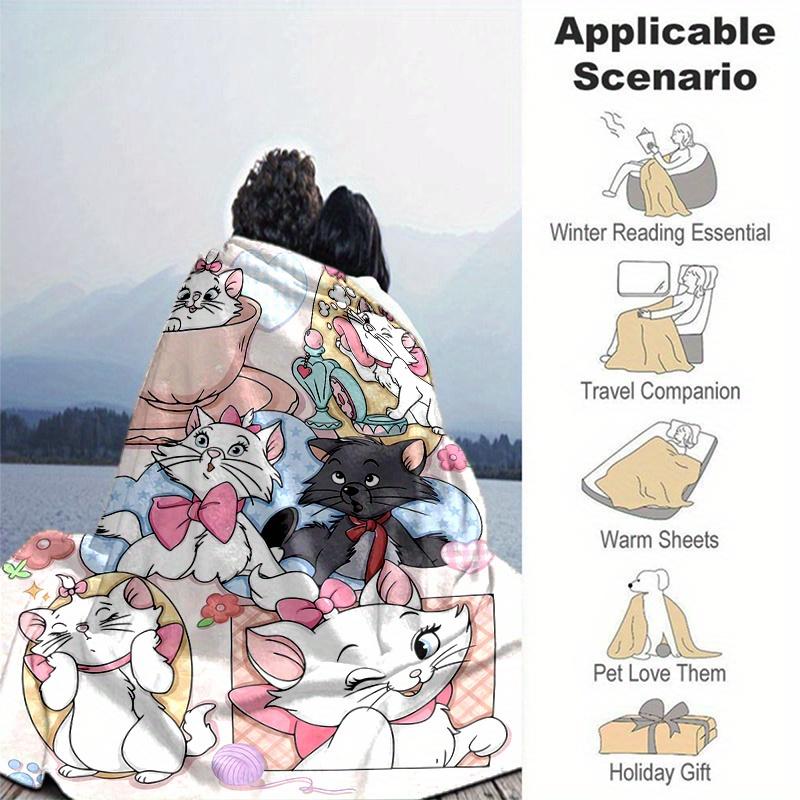 1pc, Marie Cat (1) Home Decor Flannel Blanket, Perfect Gift for Bedroom, Living Room, Travel, Camping, Car, Beach, Office Nap, Ideal Sofa Throw, Outdo