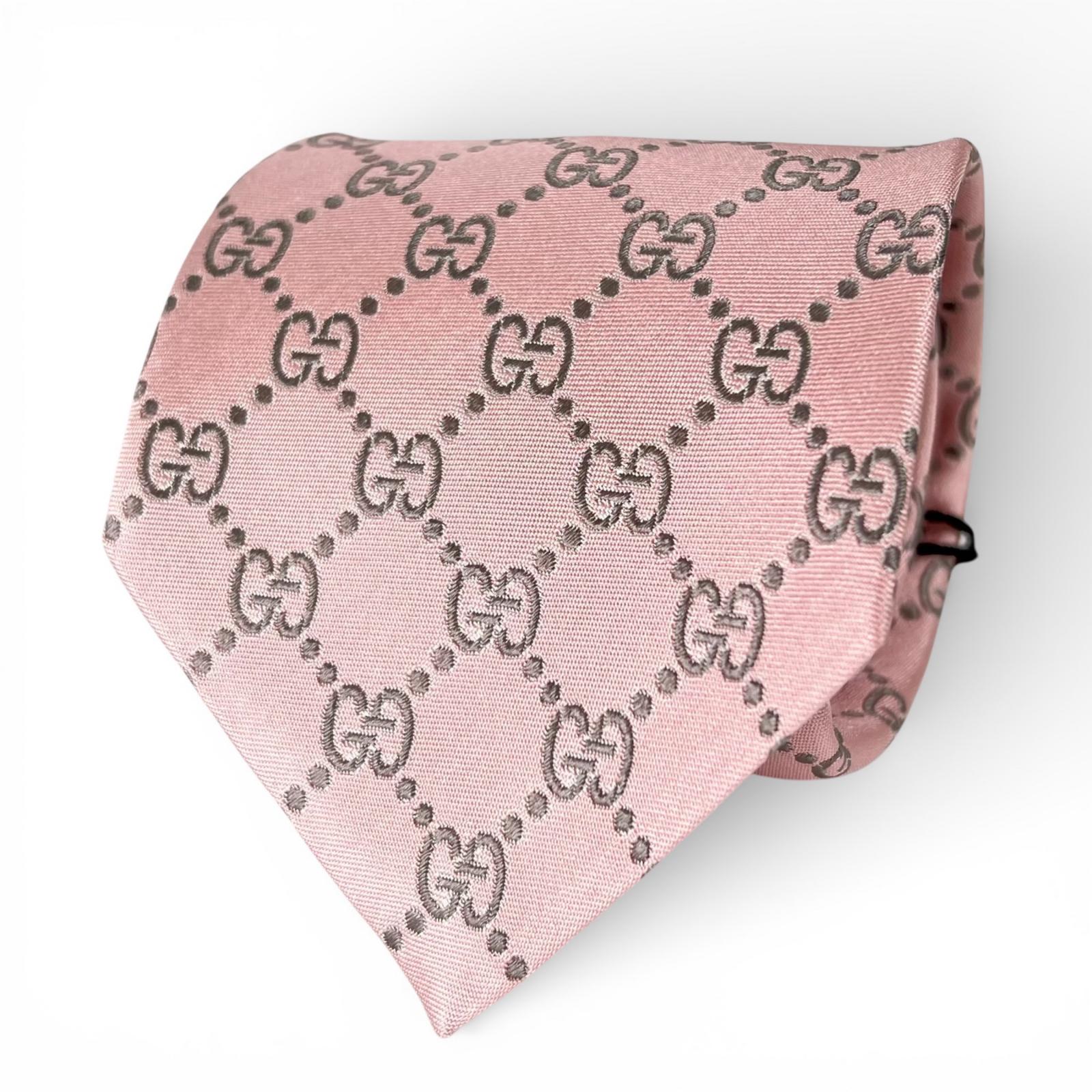 Excellent GUCCI tie GG monogram pattern pink silk mens 499695 Used