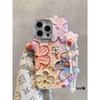 Blue Light Oil Painting Floral Phone Case for iPhone 16 Pro Max - Korean Style Fine Hole Feather Yarn Design