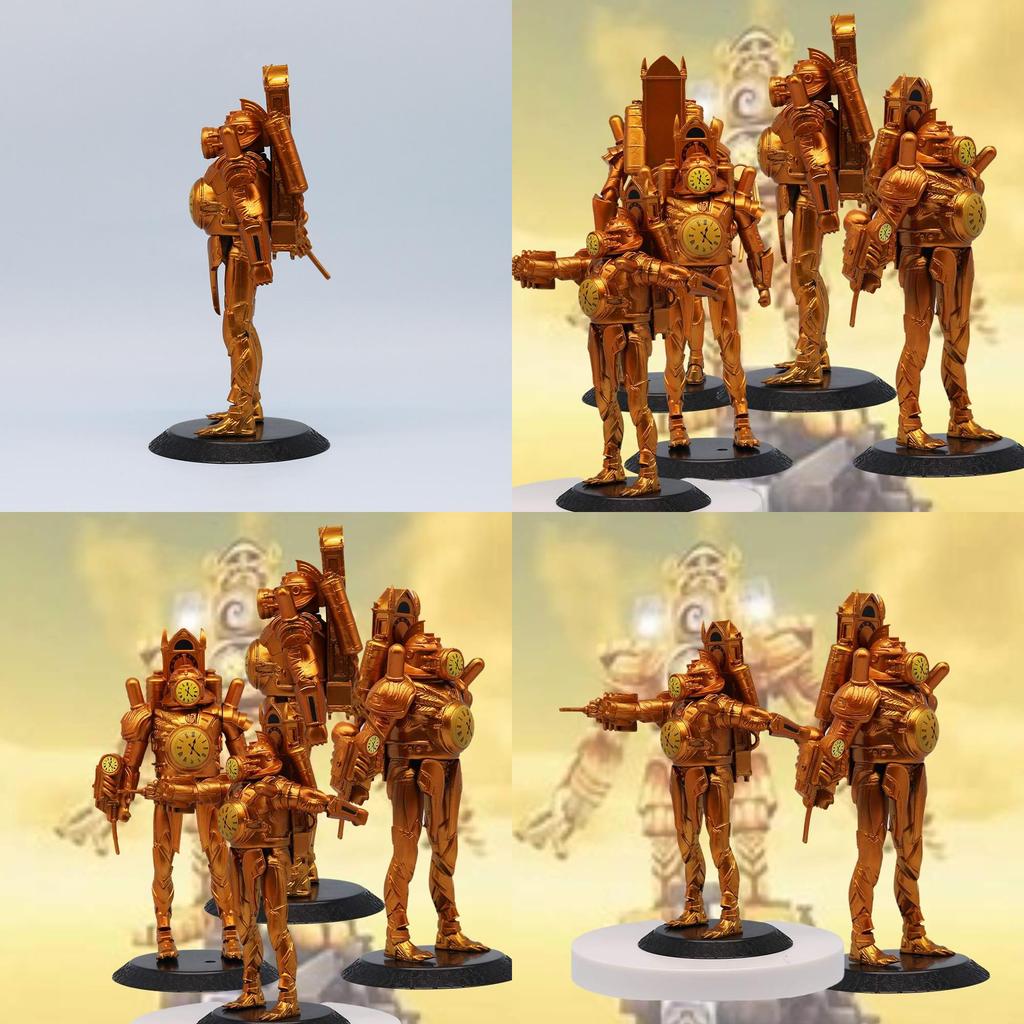 Gold Clock Man Action Figure Hand-made Joint Movable Transforming Clock Man King Toy Decor 17cm Pvc