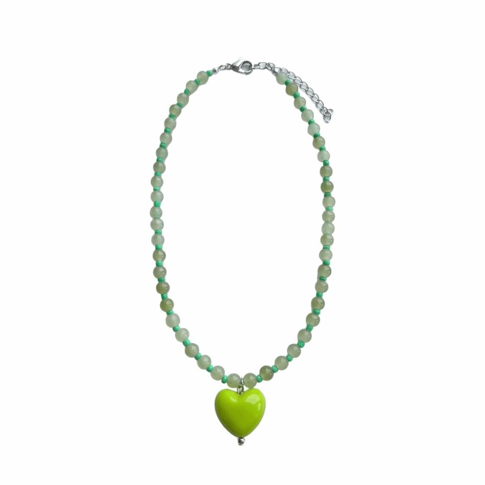 

Clavicle Chain Beaded Pendant Choker Candy Color Y2K Necklace Fashion Heart Necklace Summer зелений