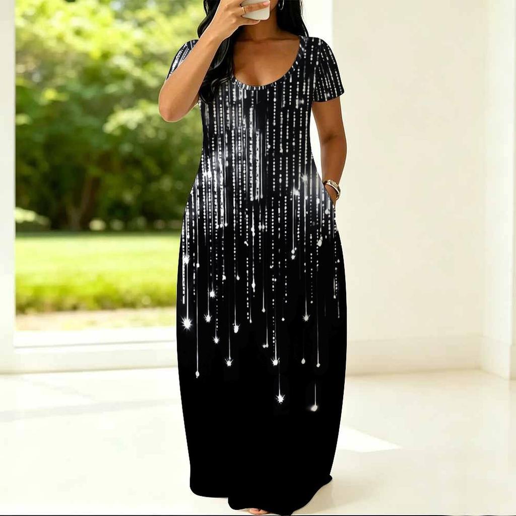 Crew Neck Short Sleeve Plus Size Gown Ladies Summer Soft Casual Outfit